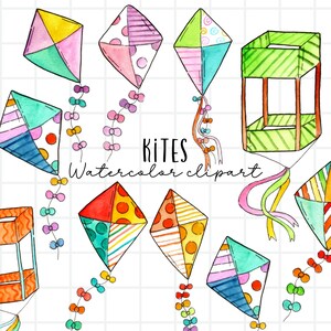 Watercolor kit clipart, summer, kite flying, summer games, kids, summer activities graphics commercial use