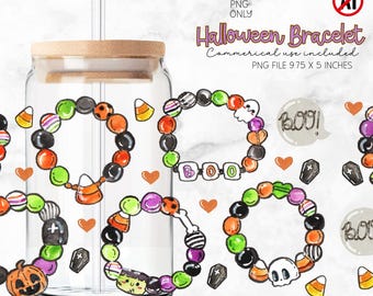 Cute Halloween PNG Libbey 16oz Glass Wrap File, Kawaii Spooky Glass Wrap PNG, Autumn Fall PNG file Commercial Use, Ice Coffee Cup Wrap