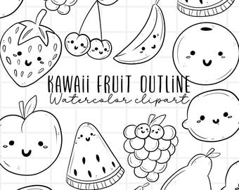cute kawaii fruit clipart - doodle clip art - digital stamp - food graphics - commercial use