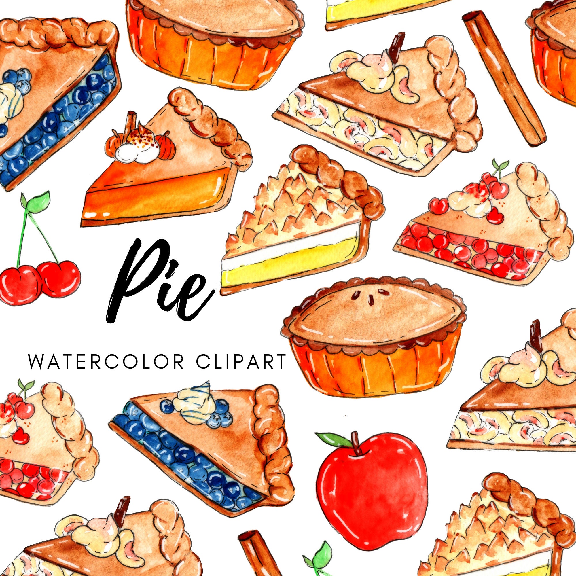 watercolor-clipart-pie-pie-baking-apple-pie-blue-berry-etsy-australia