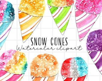 Watercolor snow cone clipart, shaved ice graphics in png format, digital download commercial use