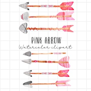Clipart de flecha rosa em aquarela, flechas para chá de bebê boho, clipart tribal, clipart de flecha, clipart boho