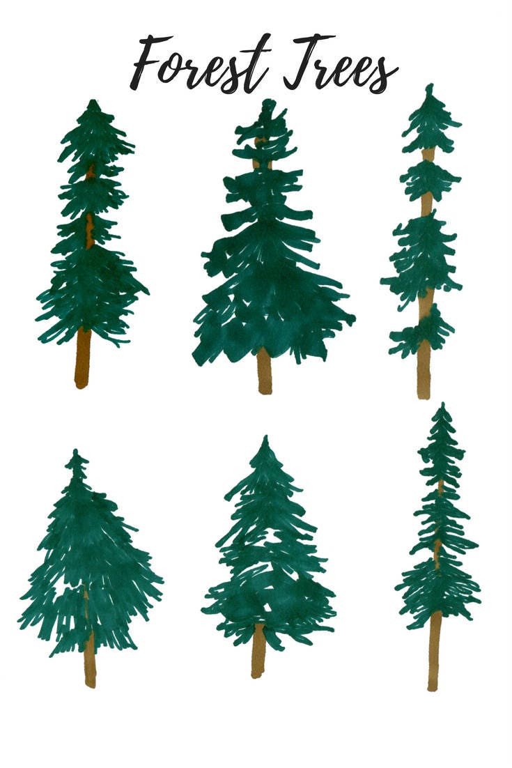 Tree Clip Art Forest Clip Art Woodland Clip Art Hand | Etsy
