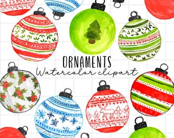 Watercolor christmas ornament clipart holiday graphics in png format, digital download commercial use