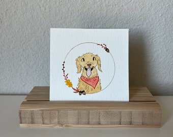 Autumnal Golden Retriever | Storybook Style Watercolor Illustration