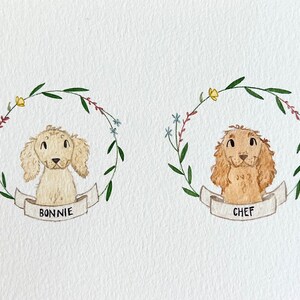 Custom Double Personalized Pet Portrait | Storybook Style Watercolor Illustration with Names in Banners