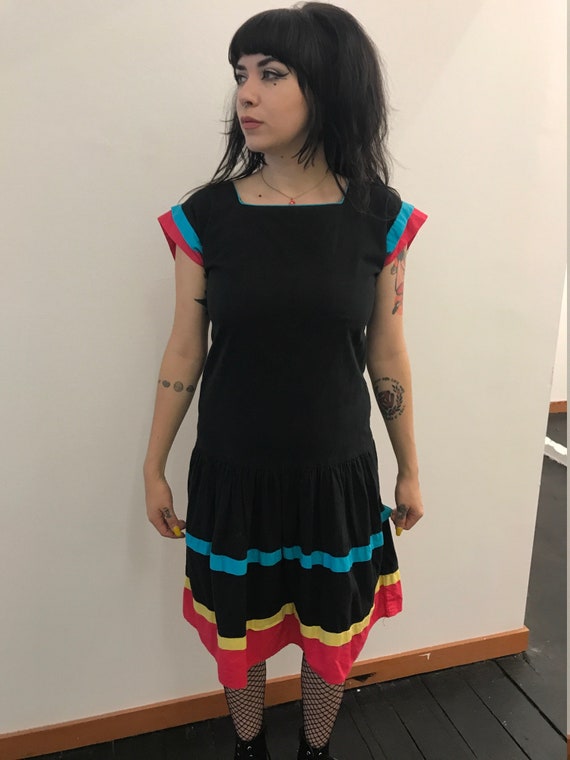Vintage 1980s Black Primary Colors Cotton Drop Wai