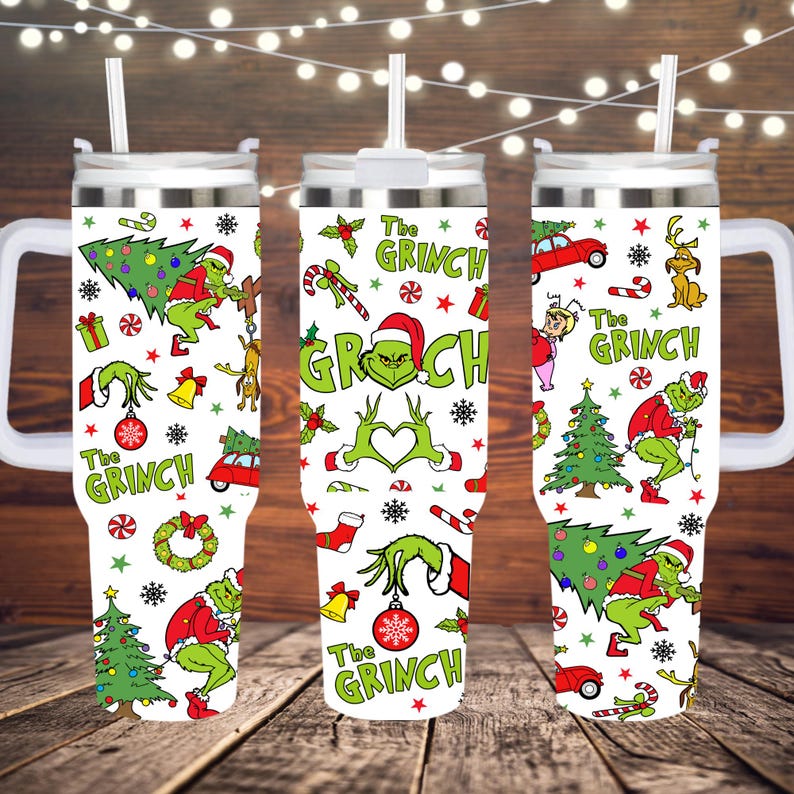 Christmas Grinch 40oz Tumbler with Handle, Stainless Steel image 1