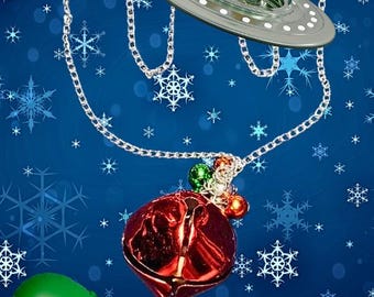 Collar de cascabeles rojos • Colgante navideño de plata
