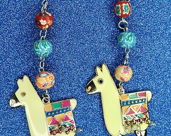 Festive Multi-Colored Llama Earrings | Vibrant Bead Design | Mexican-Inspired Jewelry