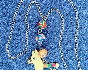 Vibrant Llama Necklace: Multi-Colored Beads & Festive Mexican-Inspired Design