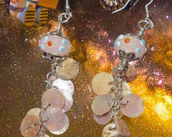Whimsical Pink Silver Asteroid Dangle Earrings Chime