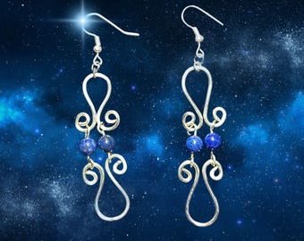 Stylish Sci-Fi Silvery Dangles | Blue Moons Pluto Earrings