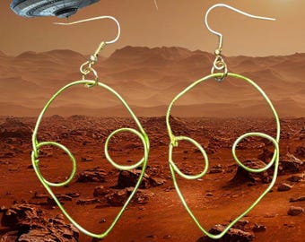 Green Alien Jewelry • Stylish Fun Wire Earrings for Every Day