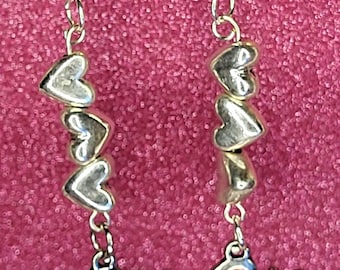 Artistic Silver Earrings: Three Hearts with Palette & Brush Dangles