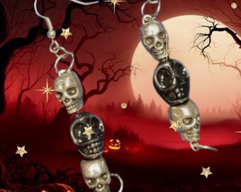 Goth Halloween Skull Earrings • Stylish Skull Dangle • Elegant Jewelry