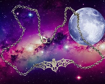 Halloween Silver Vampire Bat Necklace • Elegant Cosplay