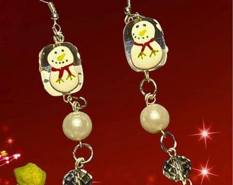 Holiday Christmas Clear Snowman Earrings • White Smile