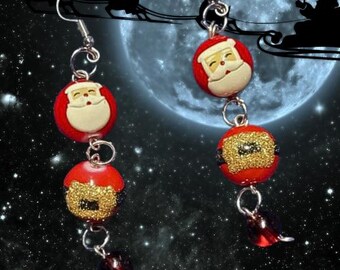 Santa Claus Dangle Earrings • Cheery Holiday Accessory • Christmas