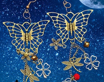Unique Earth Brass Butterfly Earrings • SciFi Inspired Handmade Jewelry