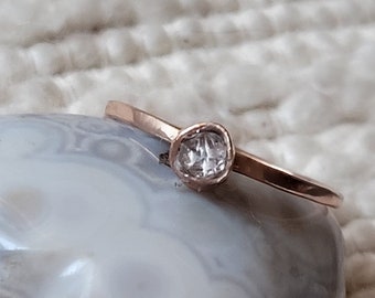 Solid 14K Rose Gold Herkimer Diamond Ring, Mother's Day Gift For Her, Solitaire Alternative Engagement Ring, Handcrafted Promise Ring