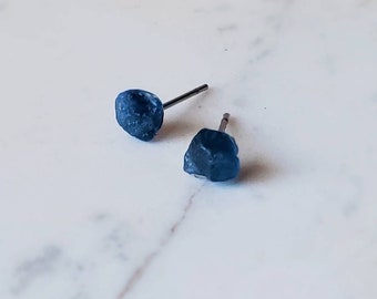 Deep Blue Sapphire Studs, Cute Earrings, September Birthstone Jewelry, Mother's Day Gifts For Her, Ethically Sourced Rough Stones, Grad Gift