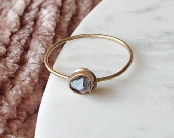 Herkimer Diamond Solitaire Ring, Valentine Gift, Alternative Engagement Promise Ring, April Birthstone, Thin Band Unique Bezel Stacking Ring