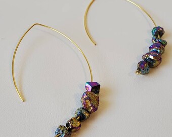 Peacock Ore Hoops, Mother’s Day Metaphysical Gifts For Her, Grad Gift, Large Statement Earrings, Cute Rainbow Earrings, Rough Stone Jewelry