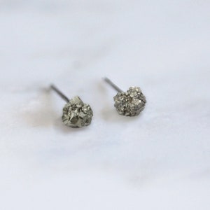 Raw Golden Pyrite Studs, Cute Earrings For Sensitive Ears, Mother's Day Gifts For Her, Uncut Rough Stone Studs, Sparkling Natural Earrings image 3