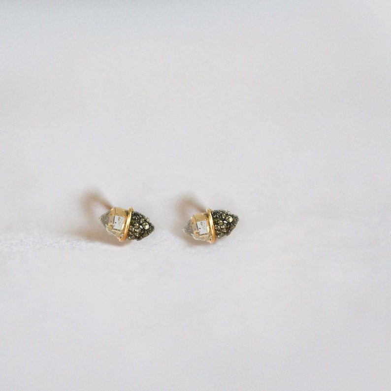 Herkimer Diamond Studs, Mom Gift, April Birthstone Jewelry, Graduation Gift, Cute Earrings, Pyrite Dipped Studs, Ethically-Sourced Crystals image 1