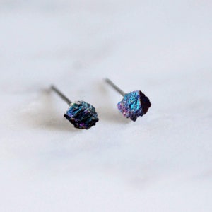 Raw Peacock Ore Studs, Cute Earrings, Mothers Day Gifts For Her, Rough Stone Jewelry, Ethically Sourced, Blue Gemstones image 4