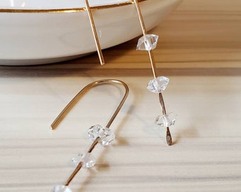 Raw Herkimer Diamond Threader Earrings, Mother’s Day Gifts For Her, Cute Earring Gifts For Grads, Minimalist Crystal Quartz Dangle Drops