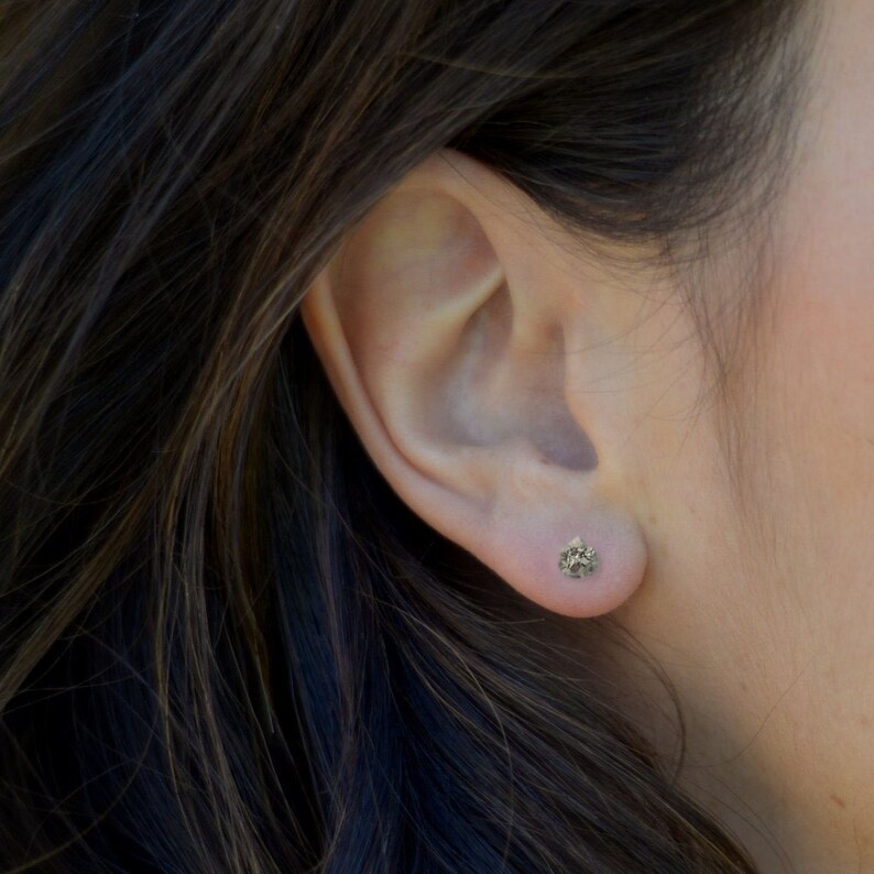 Raw Golden Pyrite Studs, Cute Earrings For Sensitive Ears, Mother's Day Gifts For Her, Uncut Rough Stone Studs, Sparkling Natural Earrings image 2