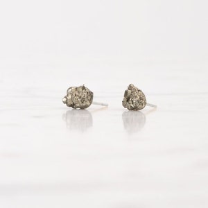 Raw Golden Pyrite Studs, Cute Earrings For Sensitive Ears, Mother's Day Gifts For Her, Uncut Rough Stone Studs, Sparkling Natural Earrings image 1