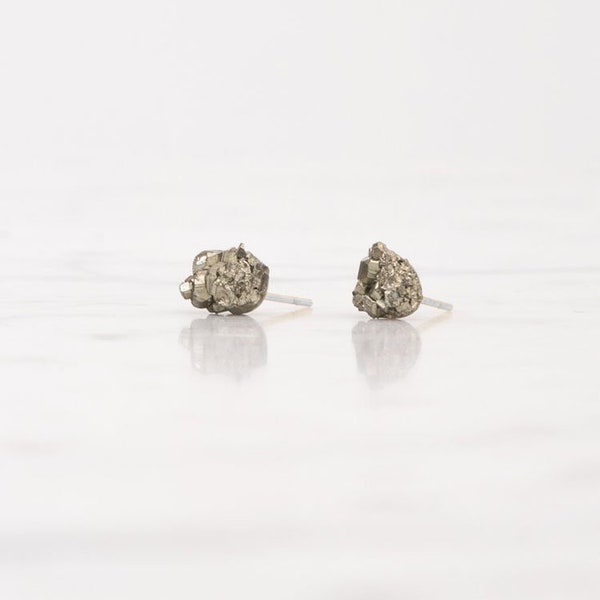 Raw Golden Pyrite Studs, Cute Earrings For Sensitive Ears, Mother's Day Gifts For Her, Uncut Rough Stone Studs, Sparkling Natural Earrings