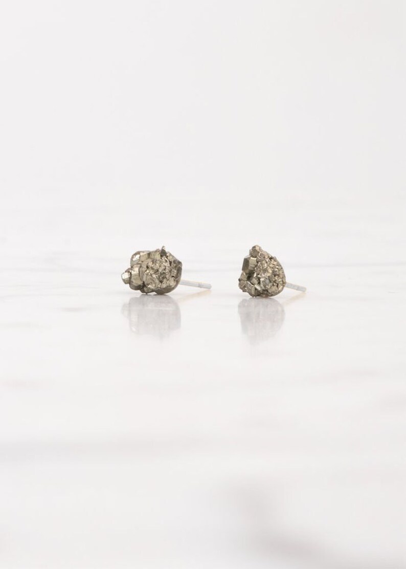 Raw Golden Pyrite Studs, Cute Earrings For Sensitive Ears, Mother's Day Gifts For Her, Uncut Rough Stone Studs, Sparkling Natural Earrings image 1