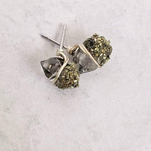 Herkimer Diamond Studs, Mom Gift, April Birthstone Jewelry, Graduation Gift, Cute Earrings, Pyrite Dipped Studs, Ethically-Sourced Crystals image 4