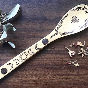 Kitchen witch spoon, kitchen witch decor, kitchen witch, Christmas witch gift, custom spoon, magic spoon, moon phase decor, wedding gift,