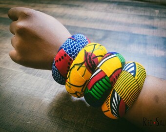 4 Kente Ankara Fabric, Thick Layered Bangle Bracelet Gift Set, For her, Large Size African bracelets, 20mm/30mm thickness, Cuff bracelet
