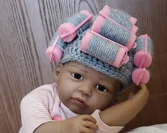 Gorro de rulos de crochet / Disfraz de anciana / Gorro de abuela / 100 días de clases / Bebés y niños pequeños / Elige cualquier color de cabello