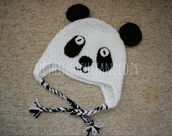 Crochet Panda Hat Baby Toddler Child Adult Sizes Available !