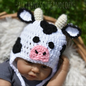 Crochet Cow Hat | Halloween Costume | Barnyard Photo Prop | Baby Toddler Child Adult Sizes Available
