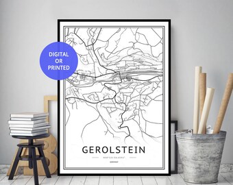 Gerolstein Karte Print, Gerolstein Karte, Gerolstein Karte Poster, Gerolstein Poster, Stadtplan Druck, Stadtplan, Karte Druck, Schwarz-Weiß Karte, Druck