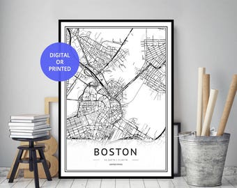 Boston Stadt Karte, Boston Karte Druck, Boston Karte Poster, Boston Poster, Stadt Karte Druck, Karte Druck, Schwarz weiß Karte, Druck, Digitaler Download