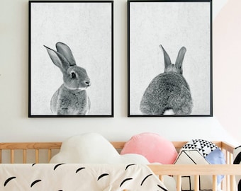 Rabbit Print, Nursery Animal Print, Nursery Animals, Bunny Tail Print, Nursery Printable, Nursery Art Print, Woodlands Nursery, Rabbit Tail