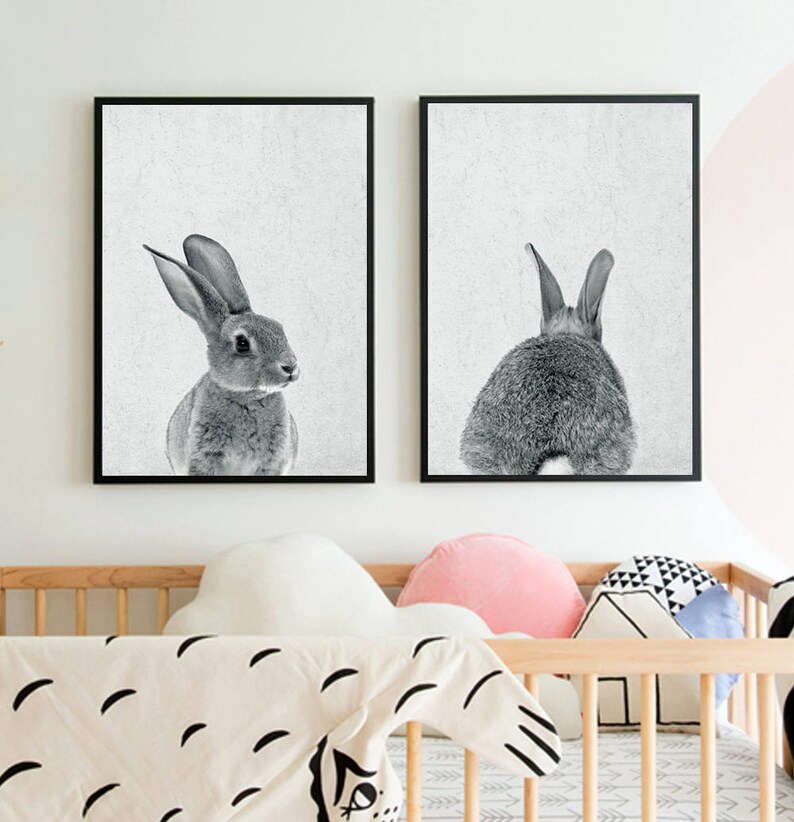 Rabbit Print, Nursery Animal Print, Nursery Animals, Bunny Tail Print, Nursery Printable, Nursery Art Print, Woodlands Nursery, Rabbit Tail image 1