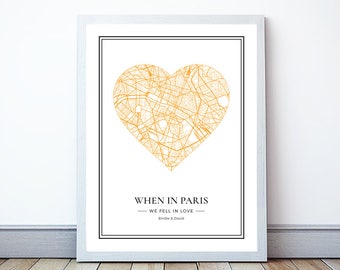 Personalized Map, Heart Map Print, Map, Wedding Anniversary Gift, Gift for Girlfriend, Hometown Gift, Gift for Couple, Valentines Day Decor