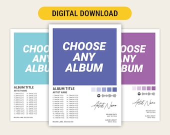 Wählen Sie Ihr eigenes Album Poster | Digitales Album Poster Download | Album Cover Poster | Album Cover Drucke | Tracklist Poster | Musik Poster