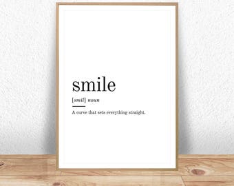 Smile Definition, Printable Wall Art, Smile Print, Smile Poster, Funny Smile Quote, Smile Printable, Smile Lover Gift, Smile Wall Art, Art