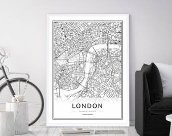 London Stadt Karte, London Karte Drucken, London Karte Poster, London Poster, Stadt Karte Druck, Karte Druck, schwarz weiß Karte, Druck, digitaler Download